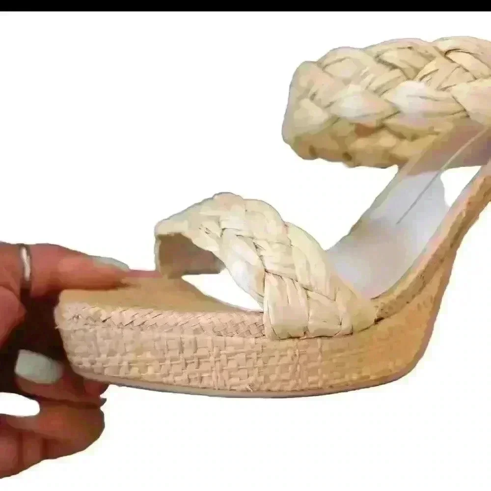 Dolce Vita Women's Tan Ashby Braided Two-Band Platform Block Heel Sandals 8.5